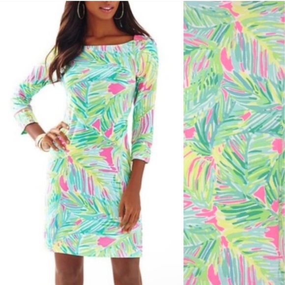 Lilly Pulitzer Sophie dress green palm print size Medium. EUC! - Picture 1 of 9